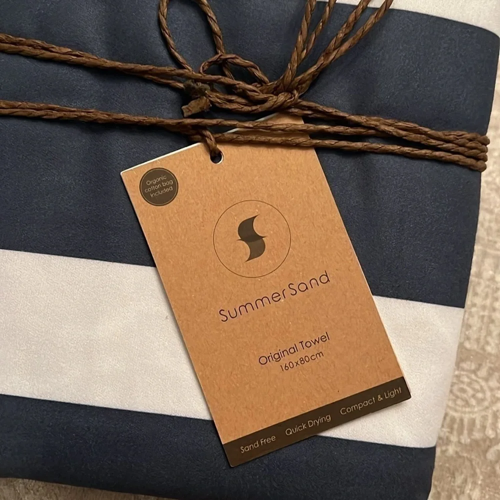 Brand New Microfiber Beach Towel Sandfree Quick Dry Blue White Stripes Vacation